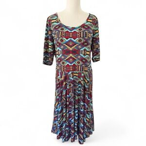 LuLaRoe XL Nicole Colorful Aztec Print Midi Dress